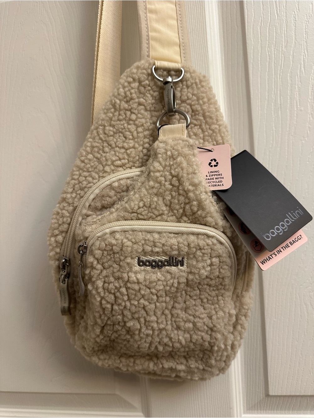 Baggallini Cream Sherpa Crossbody Sling Bag